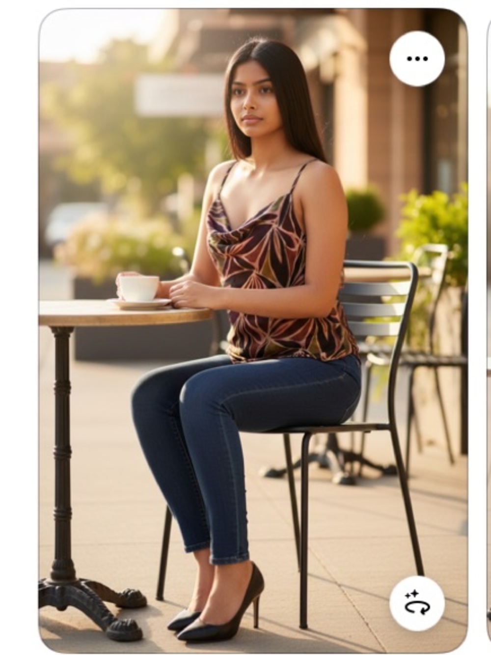 Lavender Brown Multicolor Leaf-Print Cowl Neck Camisole. A1 - Picture 7 of 11
